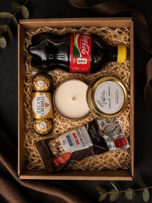 Groomsman proposal gift box with Coca-Cola, Ferrero Rocher chocolates, roasted mixed nuts and a scented soy-wax candle